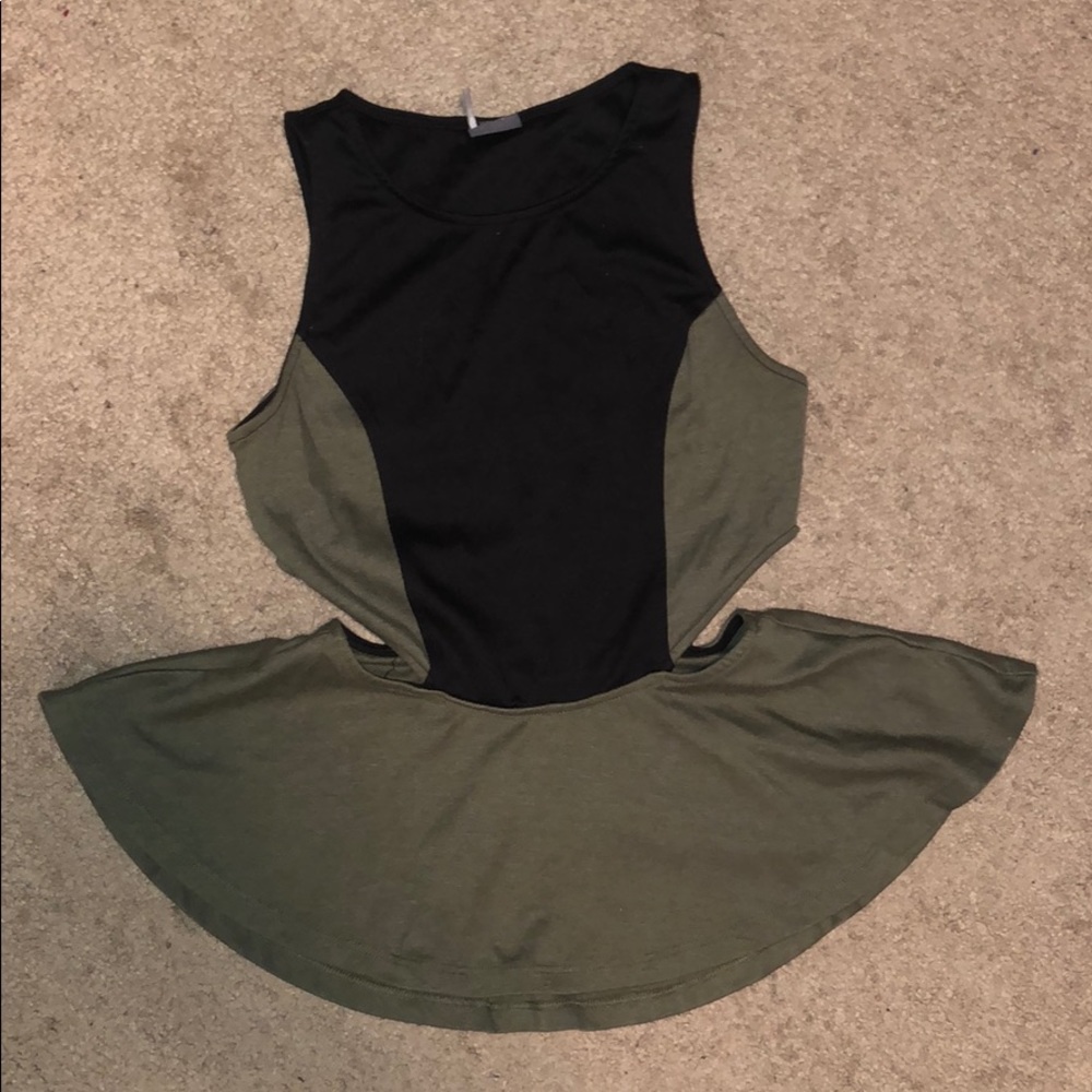 Olive green and black peplum top